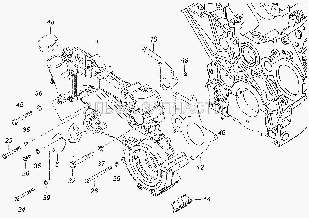 740.11-1303005 Установка корпуса водяных каналов (740.11-1303010 Корпус водяных каналов с термостатами) 